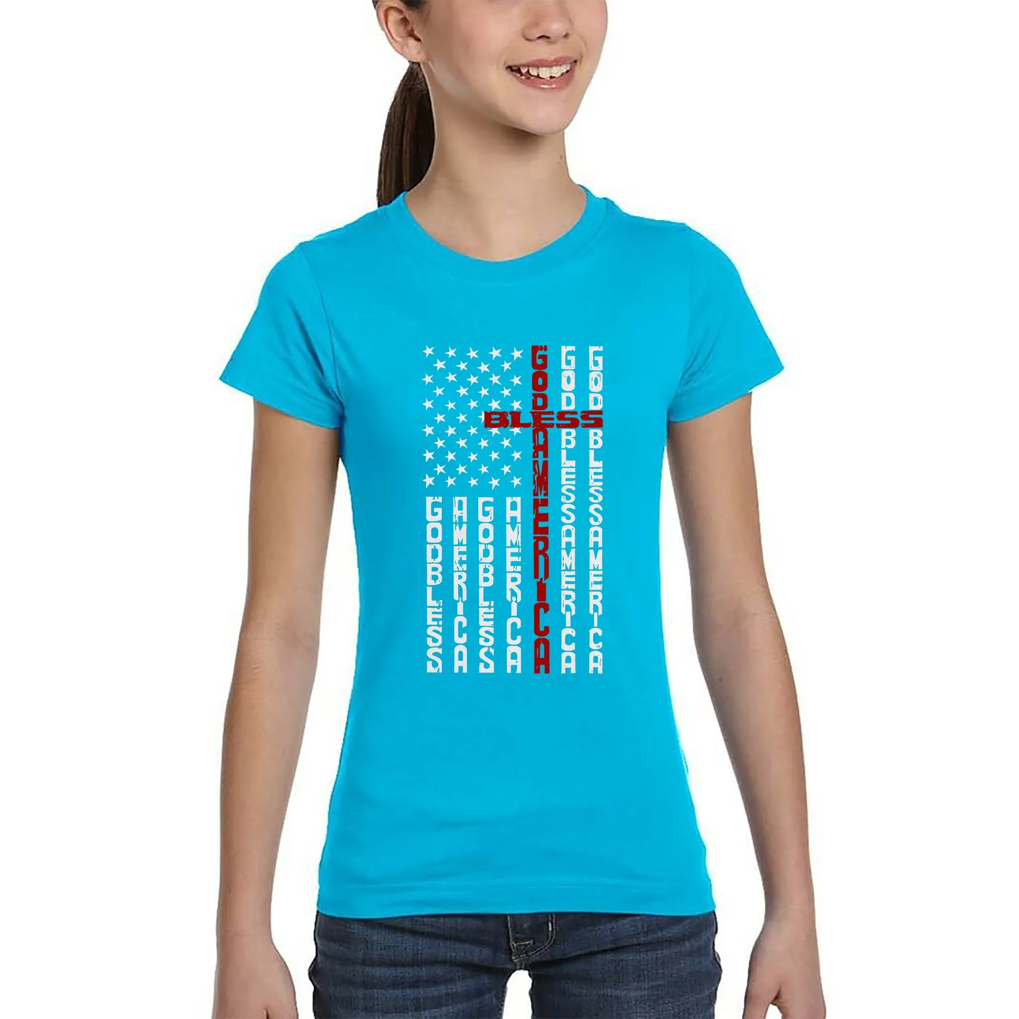 Cross Flag - Girl's Word Art T-Shirt sold by LA Pop Art product image thumbnail 5