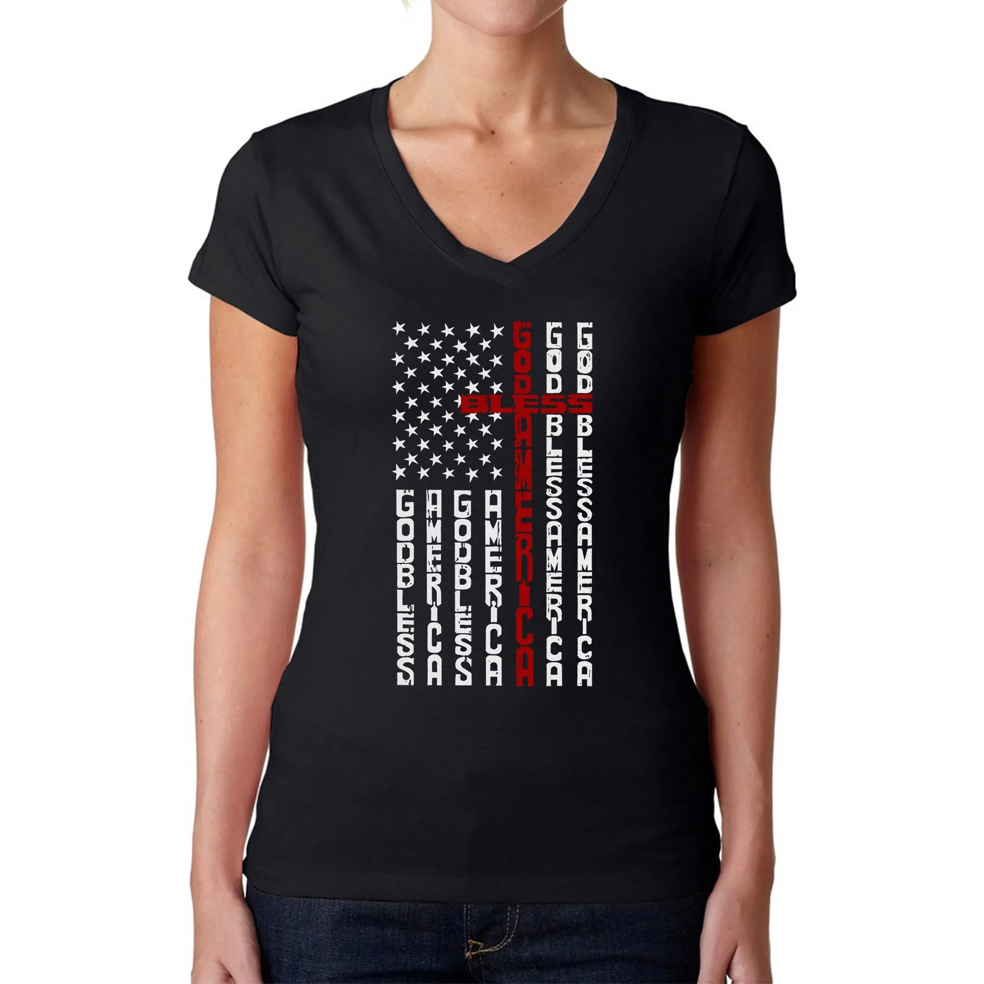 Cross Flag - Women's Word Art V-Neck T-Shirt sold by LA Pop Art