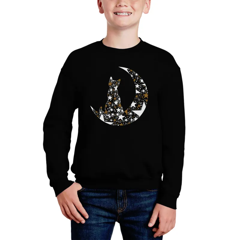 Cat Sitting On Moon - Boy's Word Art Crewneck Sweatshirt sold by LA Pop Art