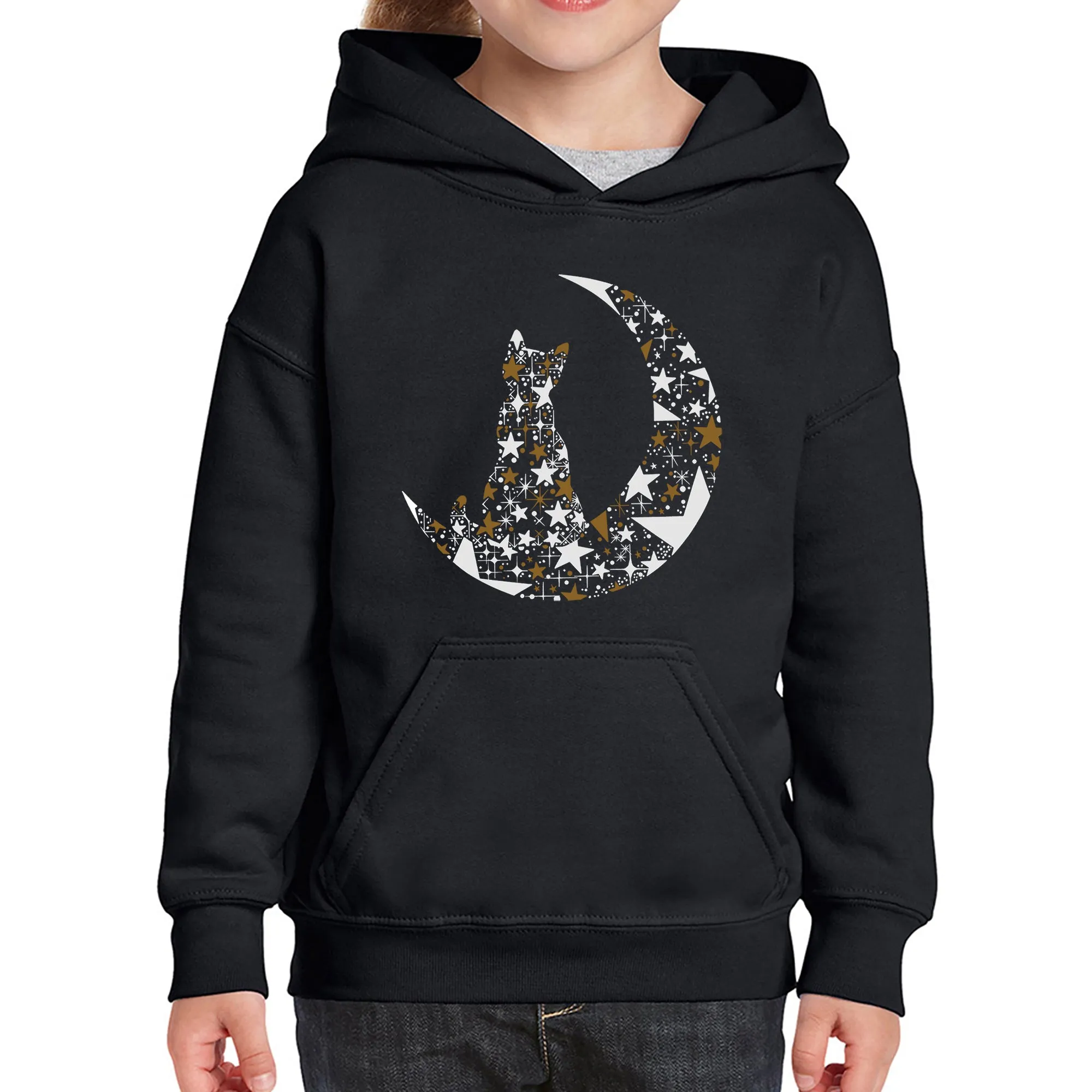 Cat Sitting On Moon - Girl's Word Art Hooded Sweatshirt sold by LA Pop Art