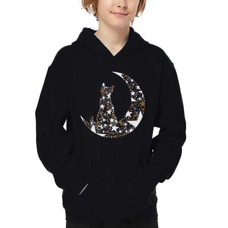 Cat Sitting On Moon - Boy's Word Art Hooded Sweatshirt sold by LA Pop Art