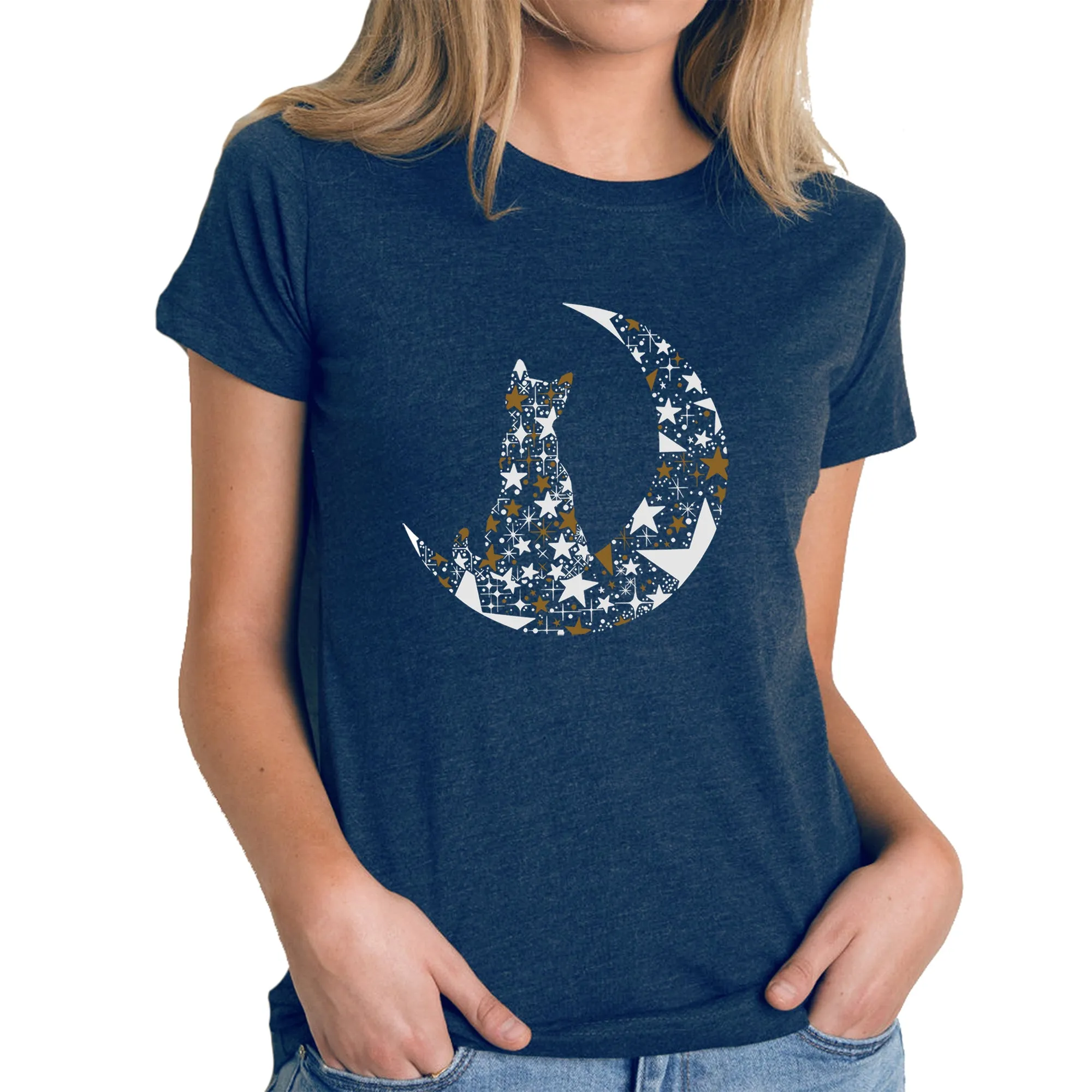 Cat Sitting On Moon - Women's Premium Blend Word Art T-Shirt sold by LA Pop Art product image thumbnail 5