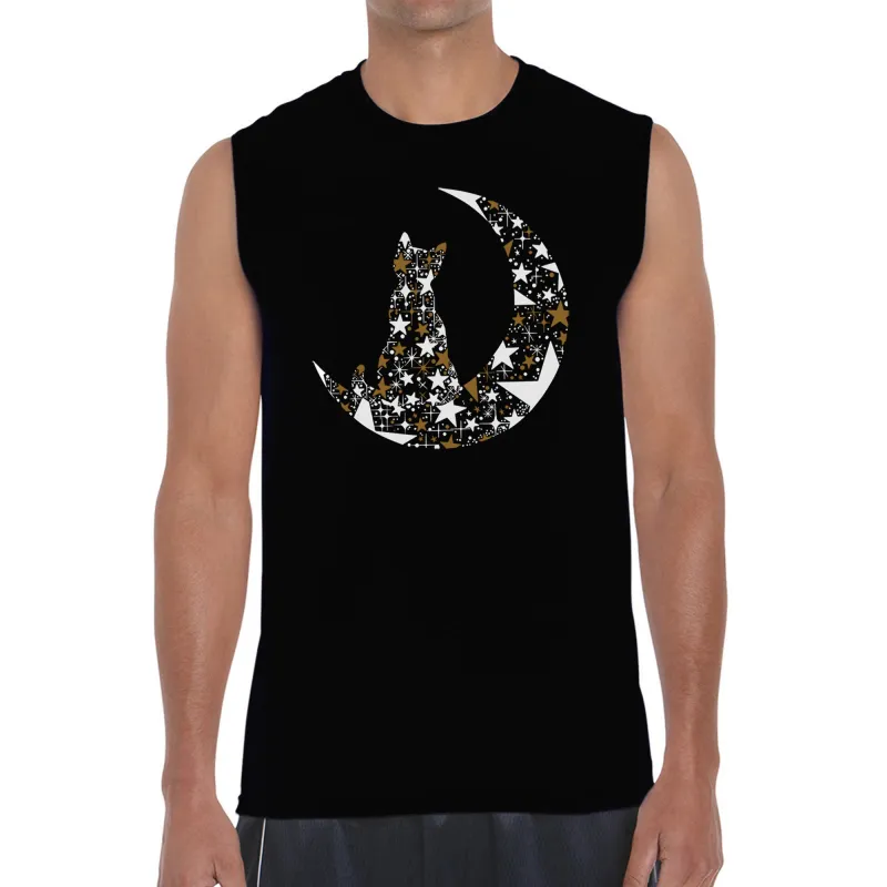 Cat Sitting On Moon - Men's Word Art Sleeveless T-Shirt made by LA Pop Art