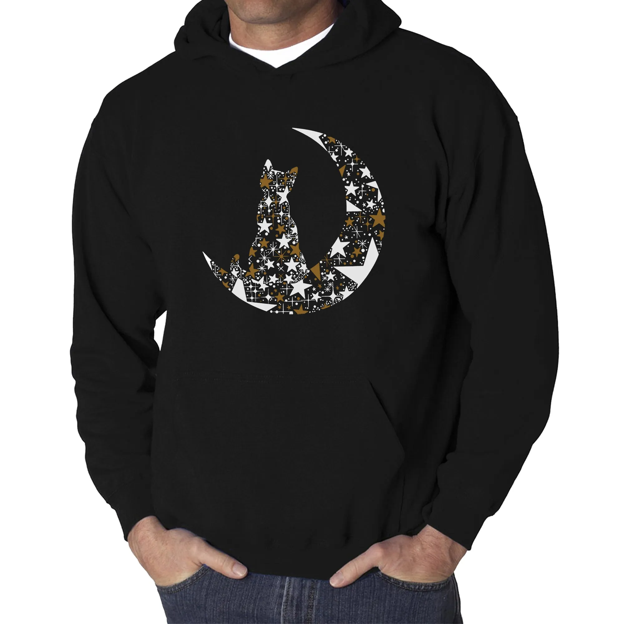 Cat Sitting On Moon - Men's Word Art Hooded Sweatshirt sold by LA Pop Art