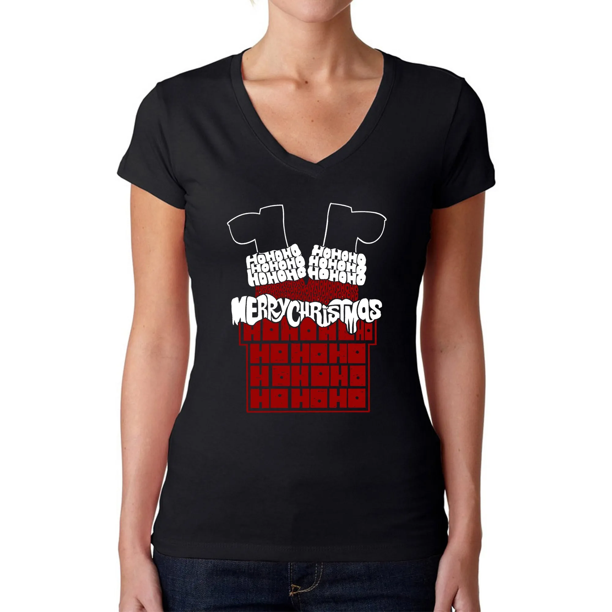 Chimney Santa - Women's Word Art V-Neck T-Shirt sold by LA Pop Art