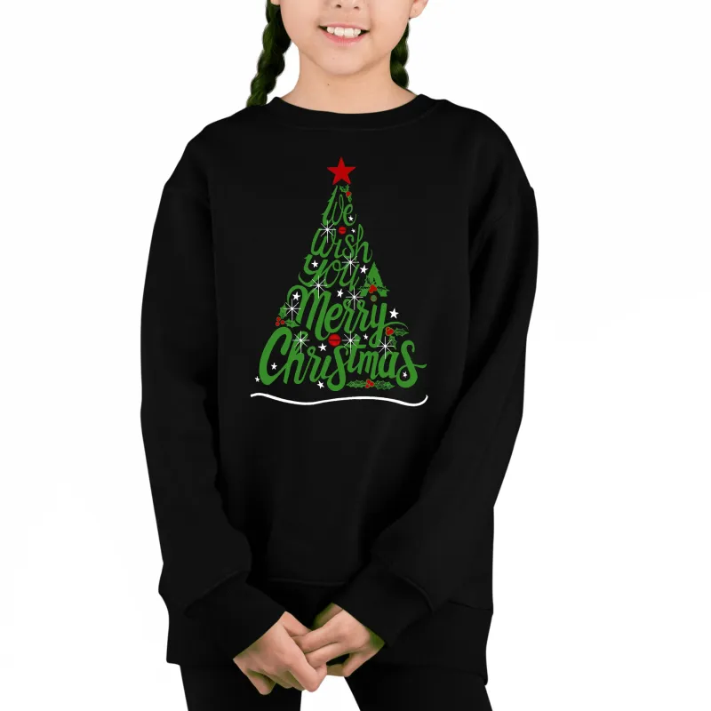 We Wish You A Merry Christmas - Girl's Word Art Crewneck Sweatshirt sold by LA Pop Art