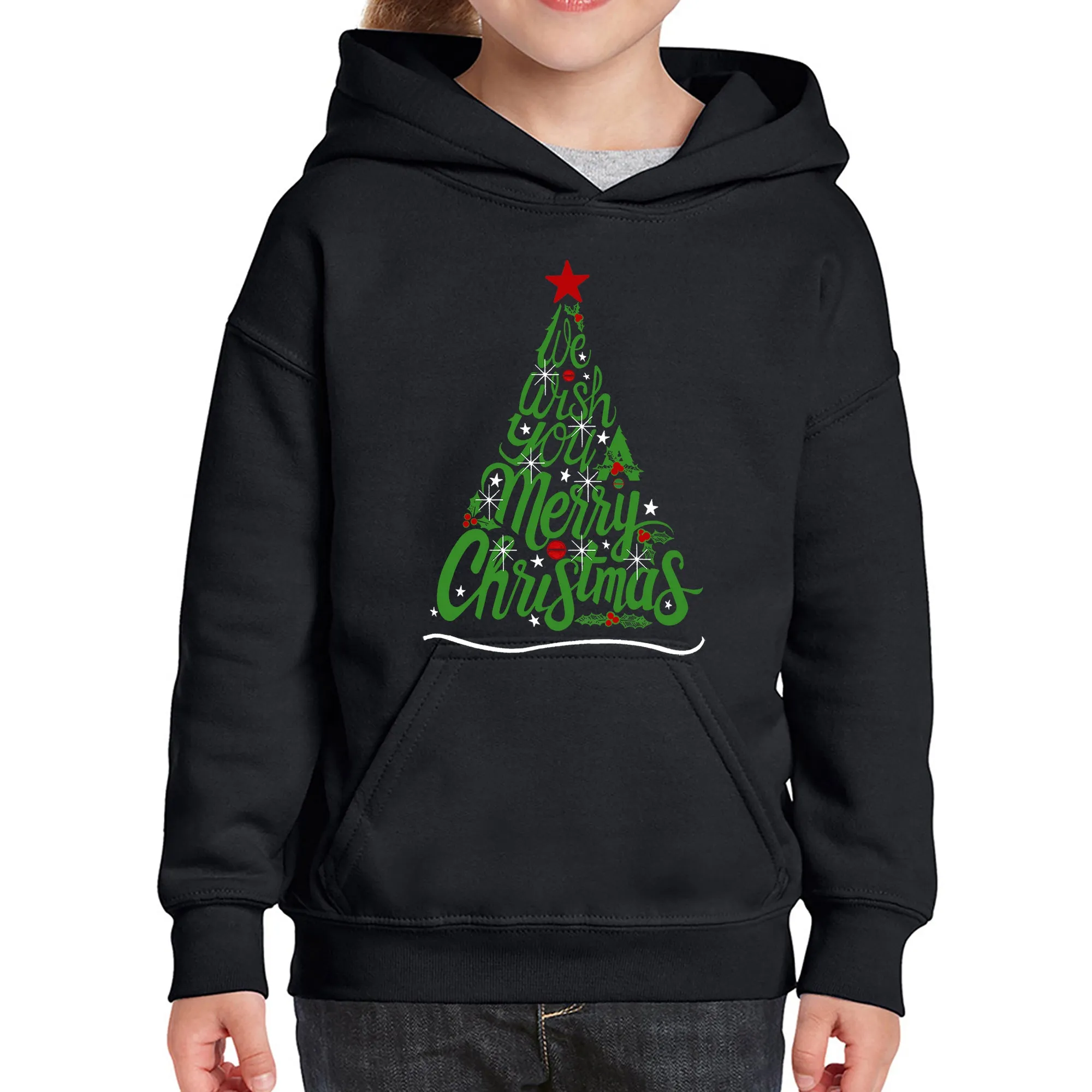 We Wish You A Merry Christmas - Girl's Word Art Hooded Sweatshirt sold by LA Pop Art