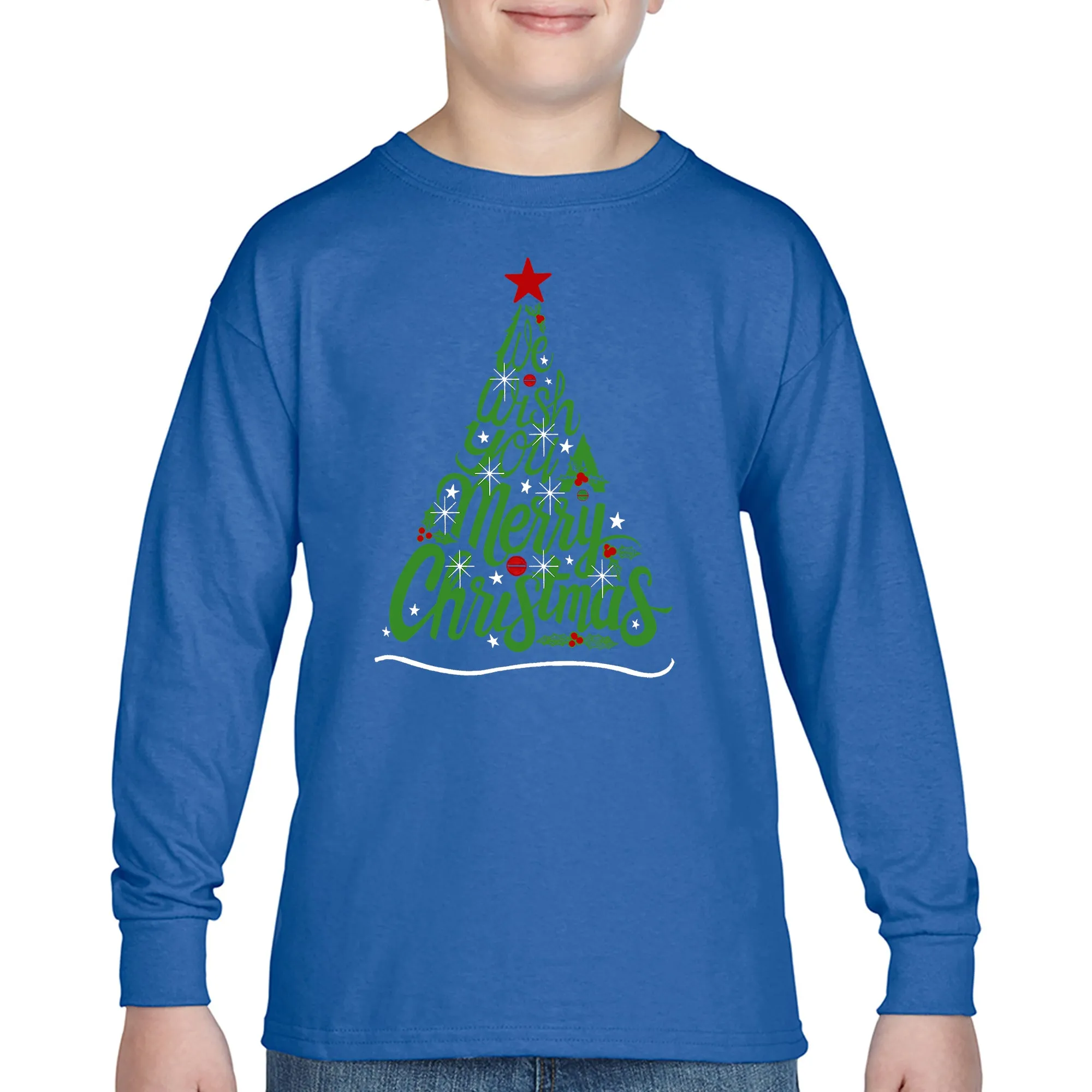 We Wish You A Merry Christmas - Boy's Word Art Long Sleeve T-Shirt sold by LA Pop Art product image thumbnail 5