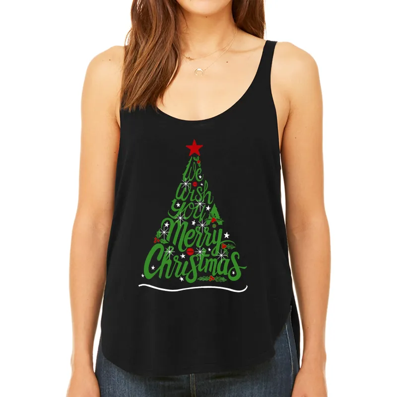 We Wish You A Merry Christmas - Women's Premium Word Art Flowy Tank Top sold by LA Pop Art