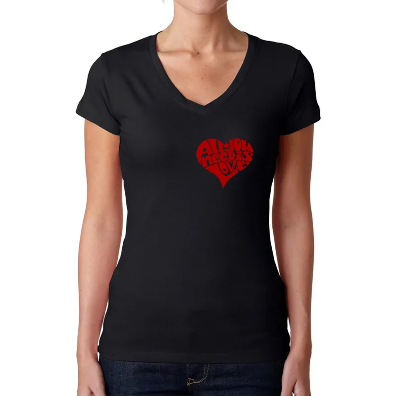All You Need is Love - Women's Word Art V-Neck T-Shirt sold by LA Pop Art