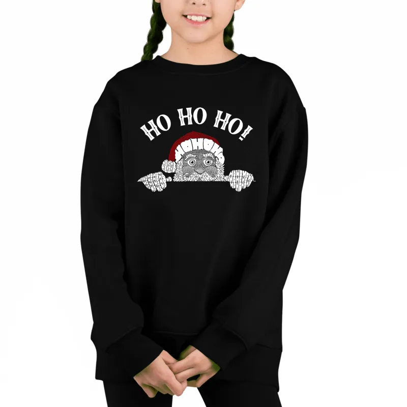 Peeking Santa - Girl's Word Art Crewneck Sweatshirt sold by LA Pop Art