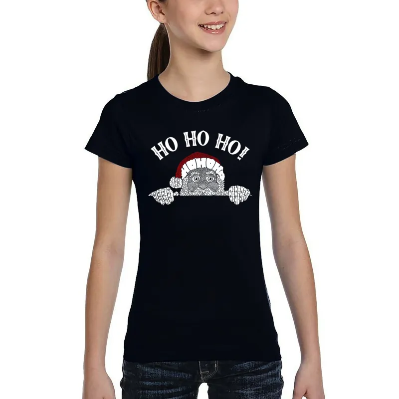 Peeking Santa - Girl's Word Art T-Shirt sold by LA Pop Art