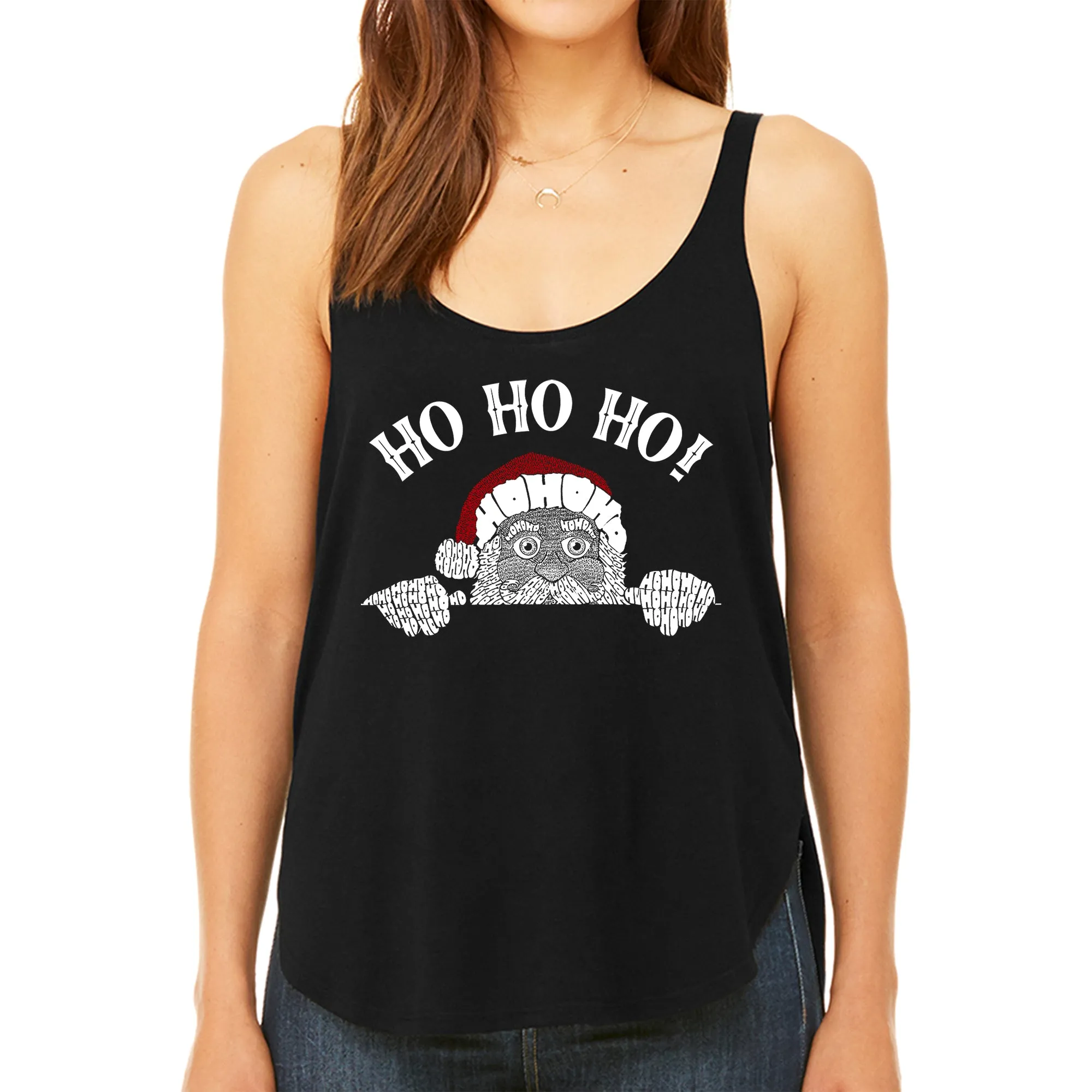 Peeking Santa - Women's Premium Word Art Flowy Tank Top sold by LA Pop Art