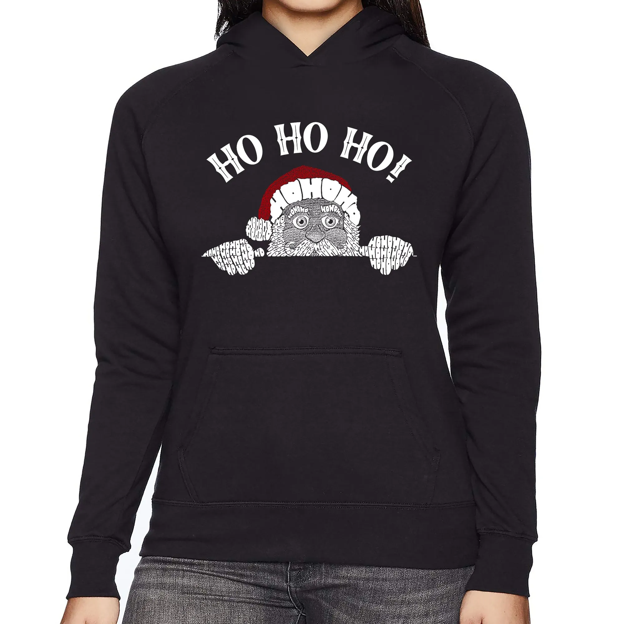 Peeking Santa - Women's Word Art Hooded Sweatshirt sold by LA Pop Art