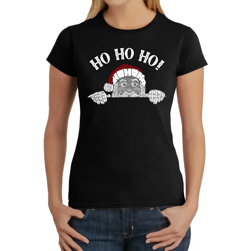 Peeking Santa - Women's Word Art T-Shirt sold by LA Pop Art