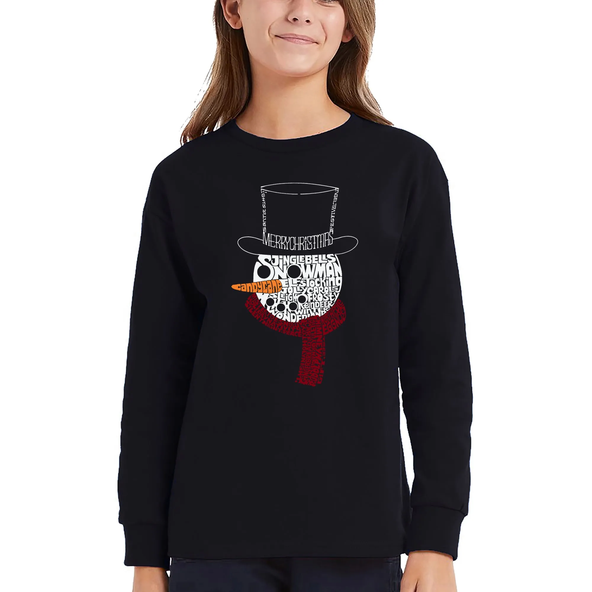 Snowman Face - Girl's Word Art Long Sleeve T-Shirt sold by LA Pop Art