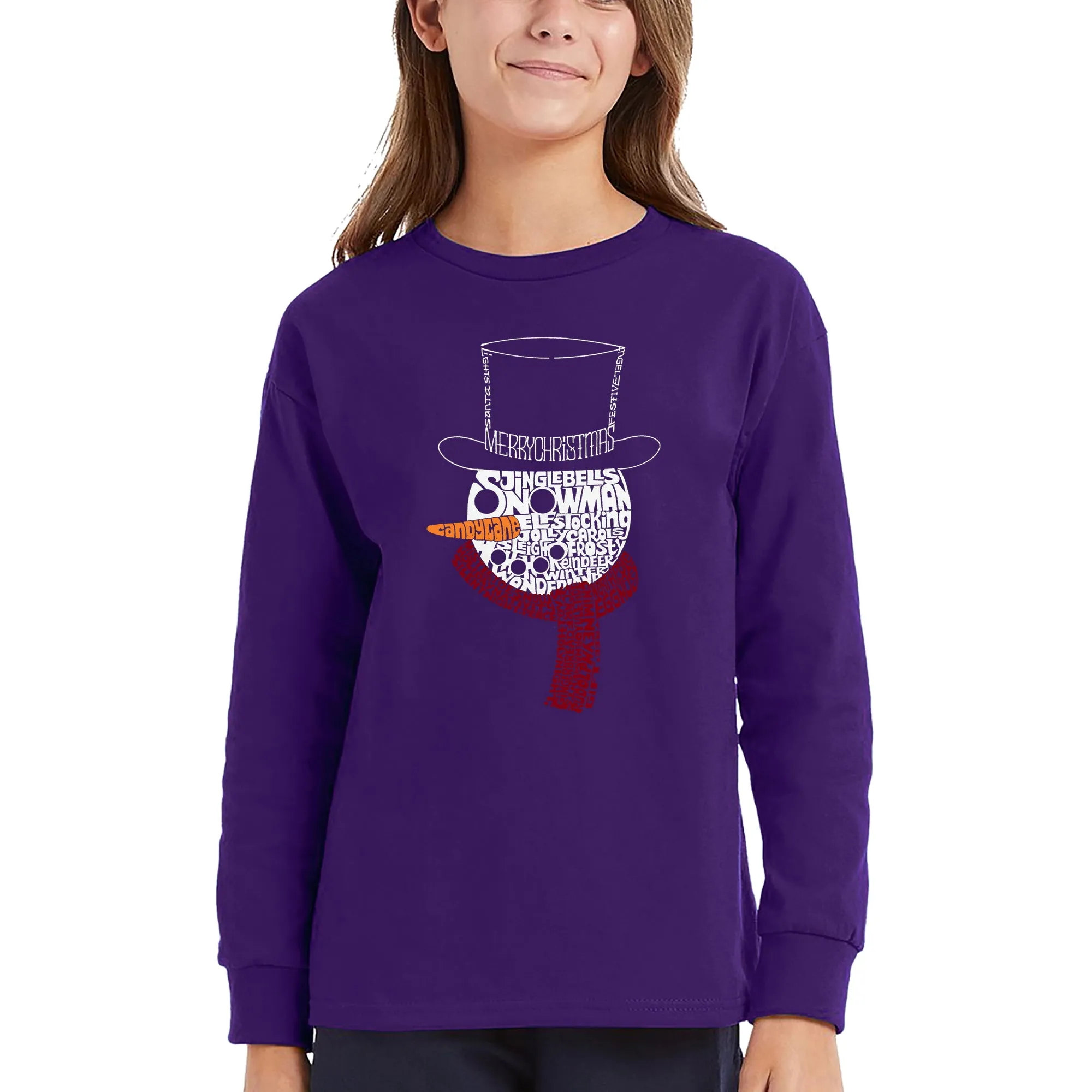 Snowman Face - Girl's Word Art Long Sleeve T-Shirt sold by LA Pop Art product image thumbnail 5