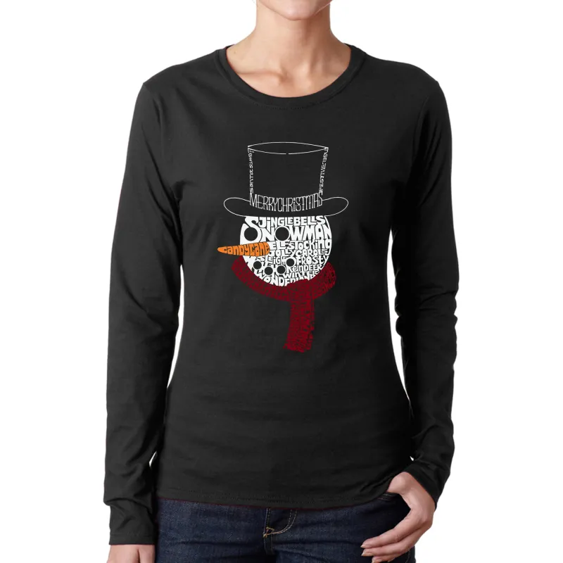 Snowman Face - Women's Word Art Long Sleeve T-Shirt sold by LA Pop Art
