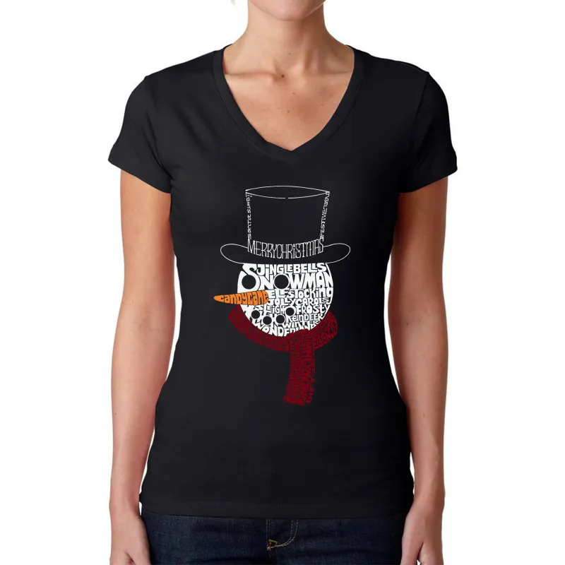 Snowman Face - Women's Word Art V-Neck T-Shirt sold by LA Pop Art