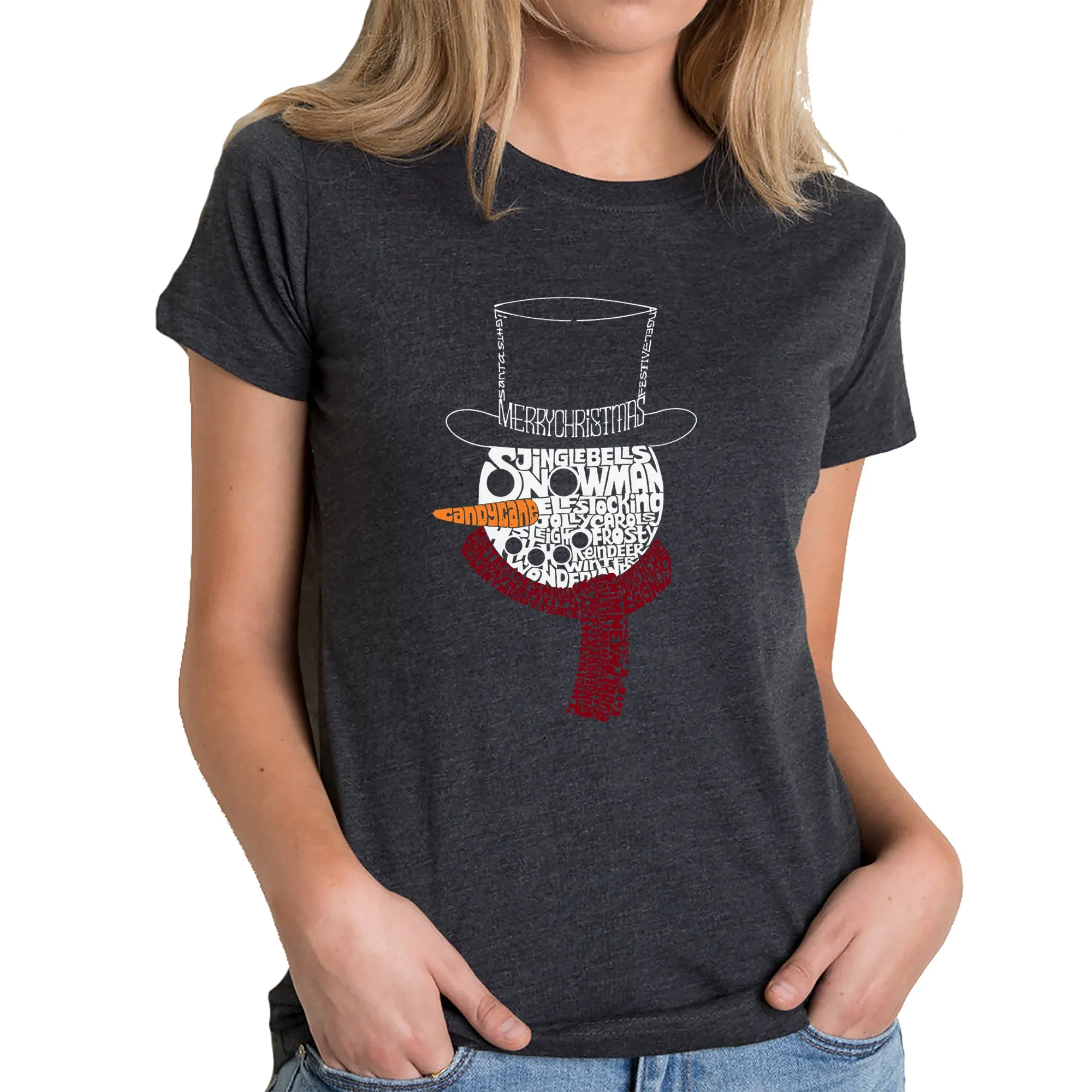 Snowman Face - Women's Premium Blend Word Art T-Shirt sold by LA Pop Art
