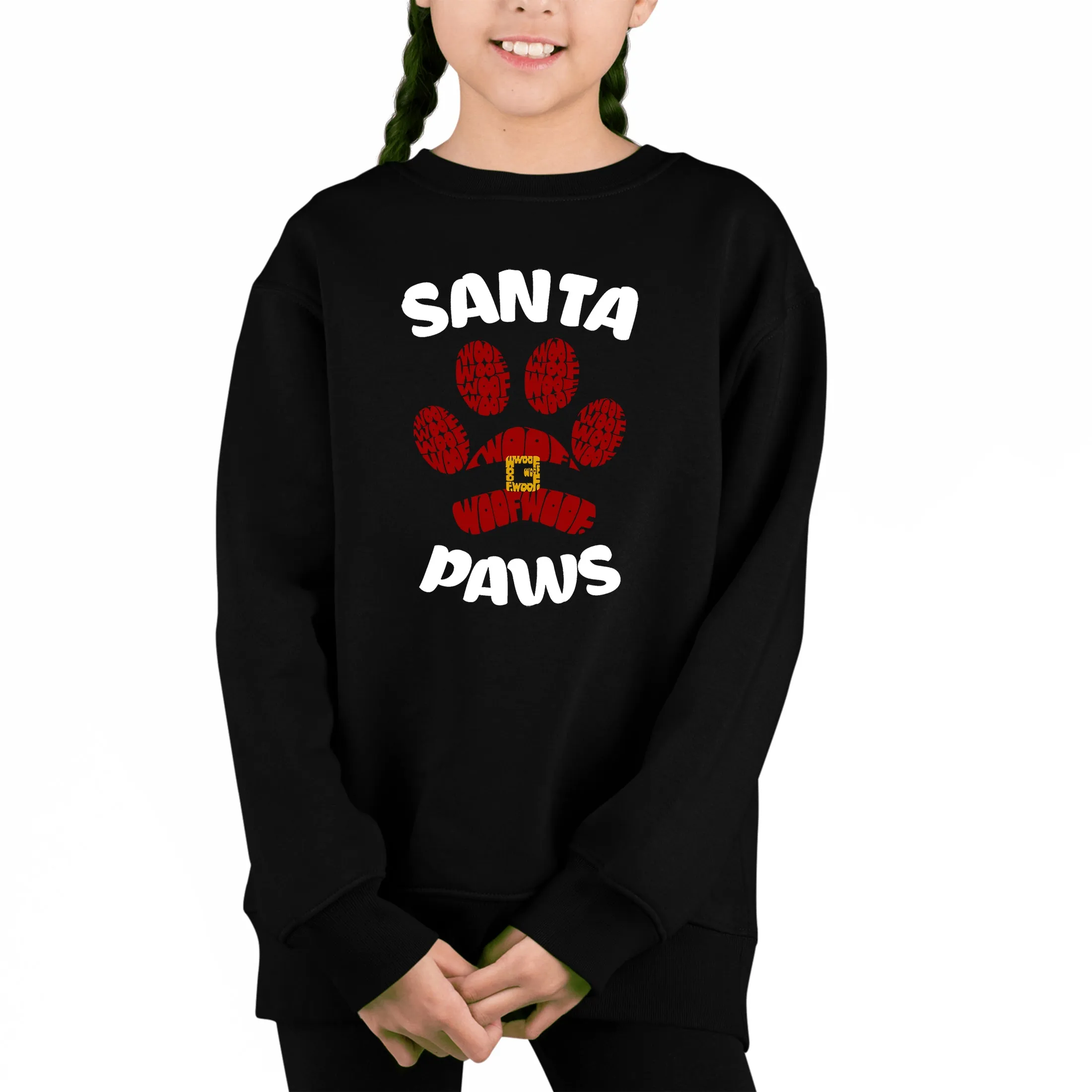Santa Paws - Girl's Word Art Crewneck Sweatshirt sold by LA Pop Art