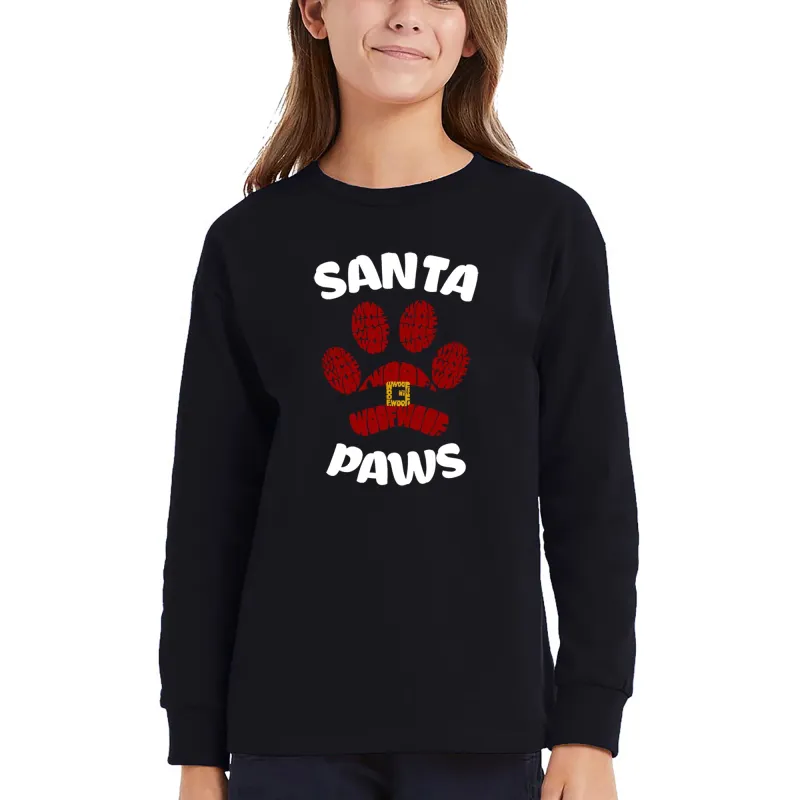 Santa Paws - Girl's Word Art Long Sleeve T-Shirt sold by LA Pop Art