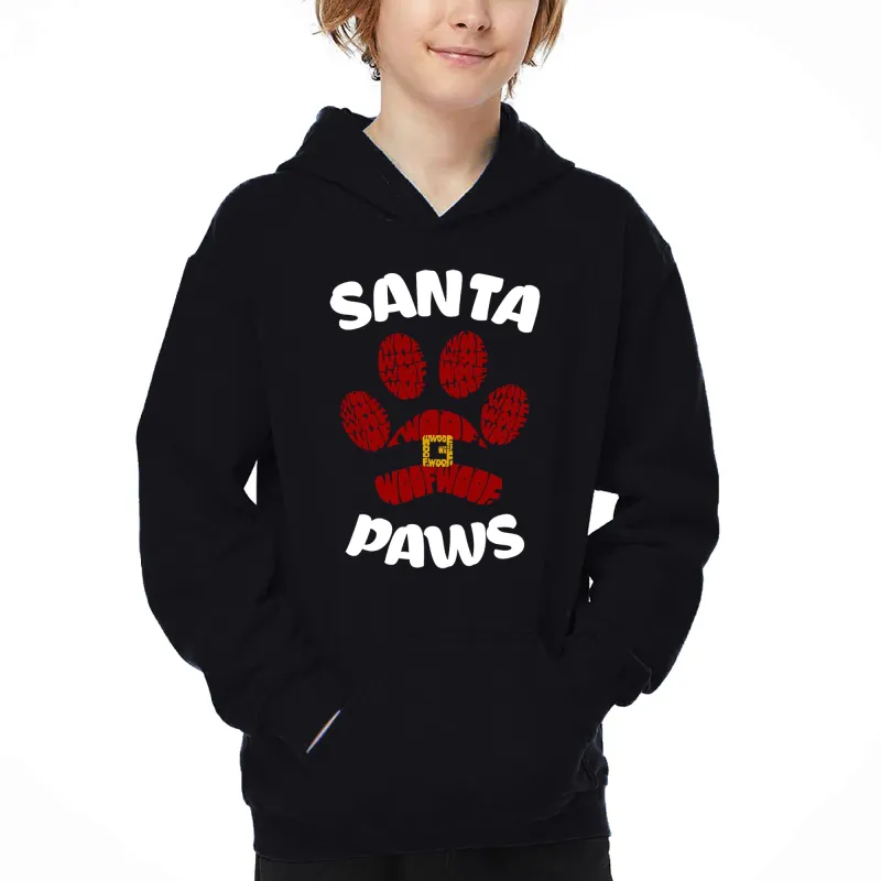 Santa Paws - Boy's Word Art Hooded Sweatshirt sold by LA Pop Art