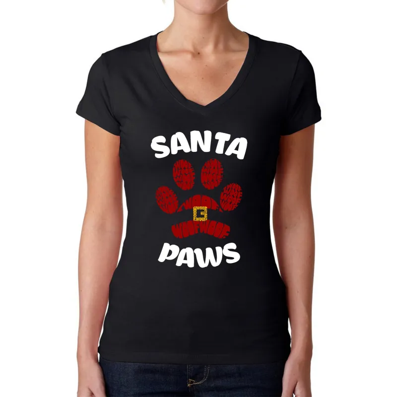 Santa Paws - Women's Word Art V-Neck T-Shirt sold by LA Pop Art