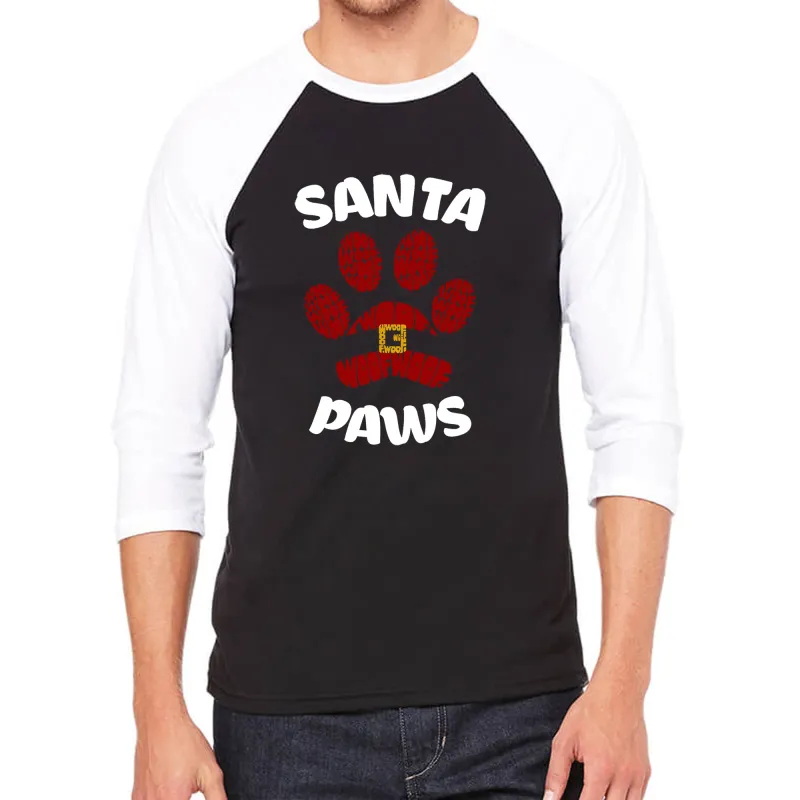 Santa Paws - Men's Raglan Baseball Word Art T-Shirt sold by LA Pop Art