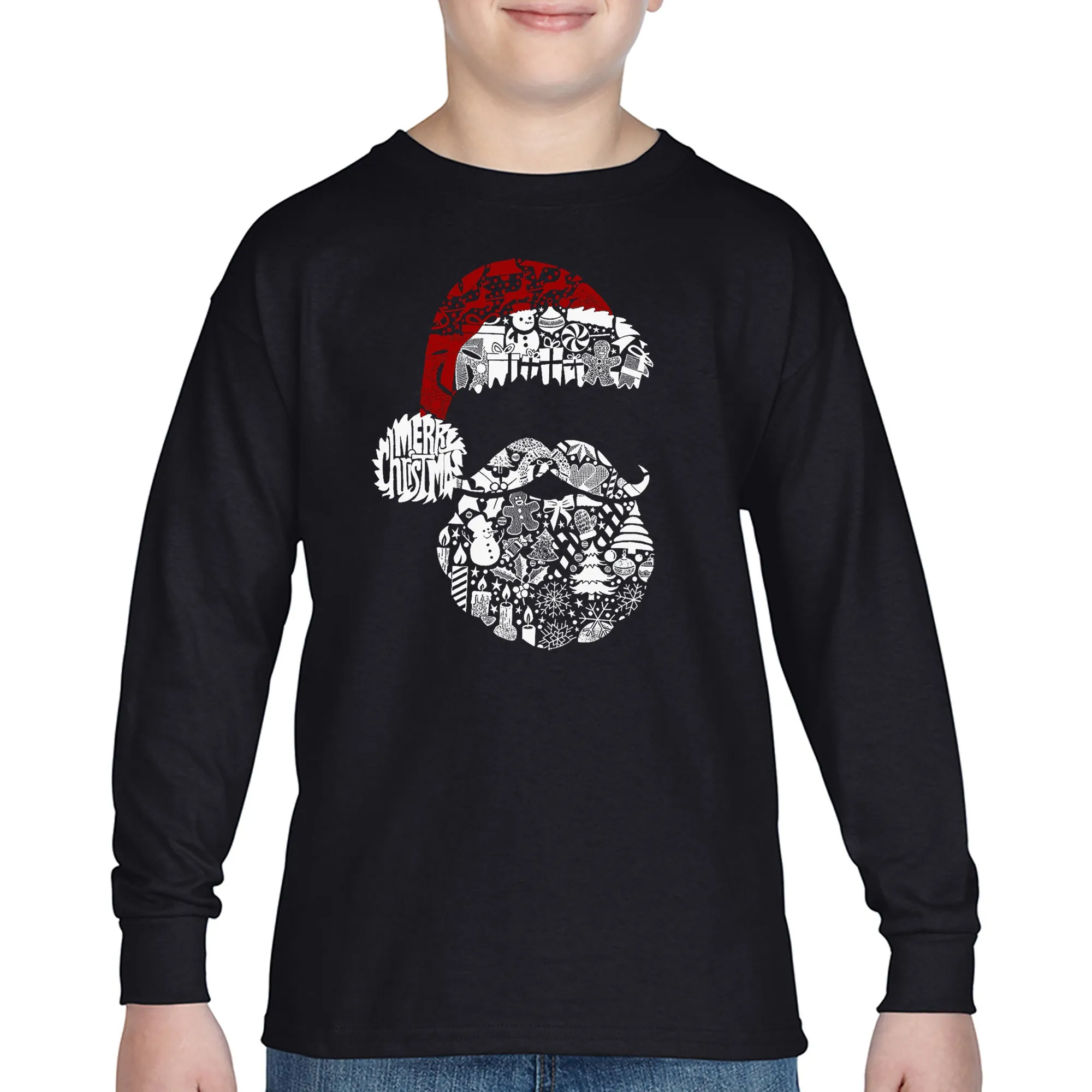 Santa Pics - Boy's Word Art Long Sleeve T-Shirt sold by LA Pop Art
