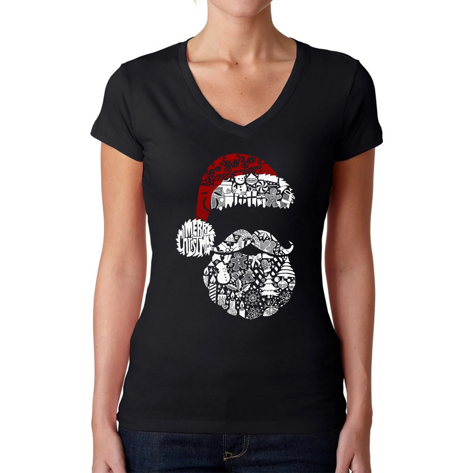 Santa Pics - Women's Word Art V-Neck T-Shirt sold by LA Pop Art