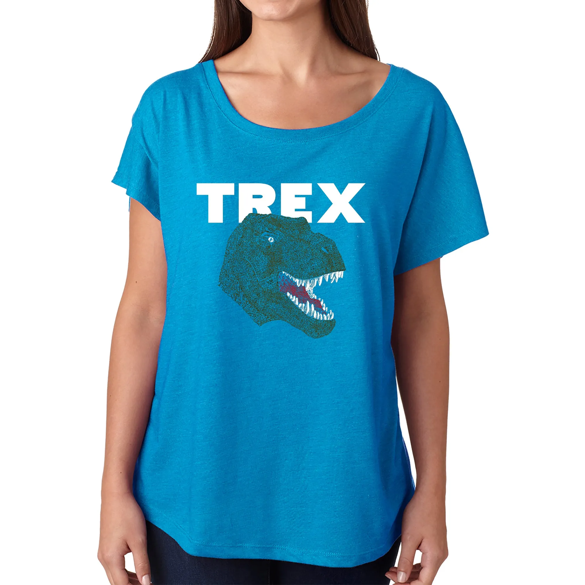 LA Pop Art Women's Loose Fit Dolman Cut Word Art Shirt - T-Rex Head sold by LA Pop Art product image thumbnail 4