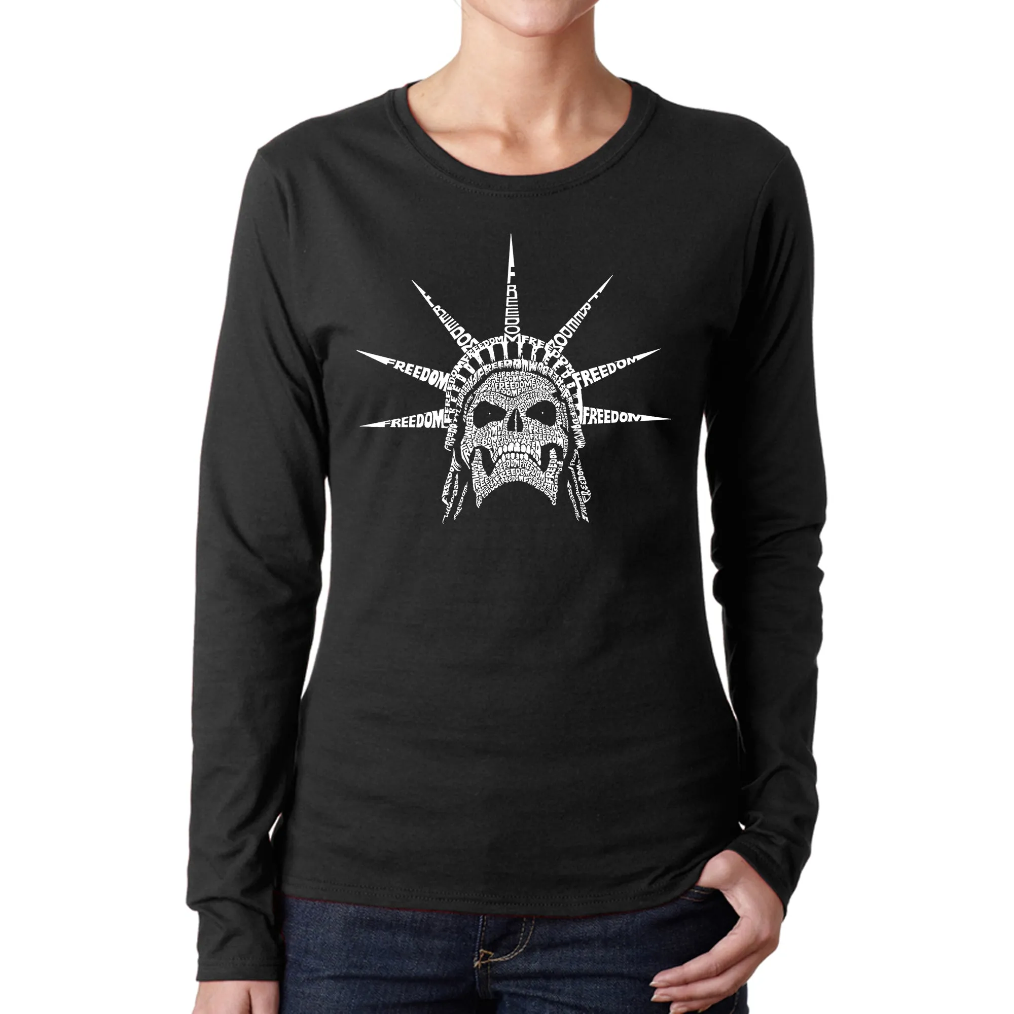 Freedom Skull - Women's Word Art Long Sleeve T-Shirt sold by LA Pop Art
