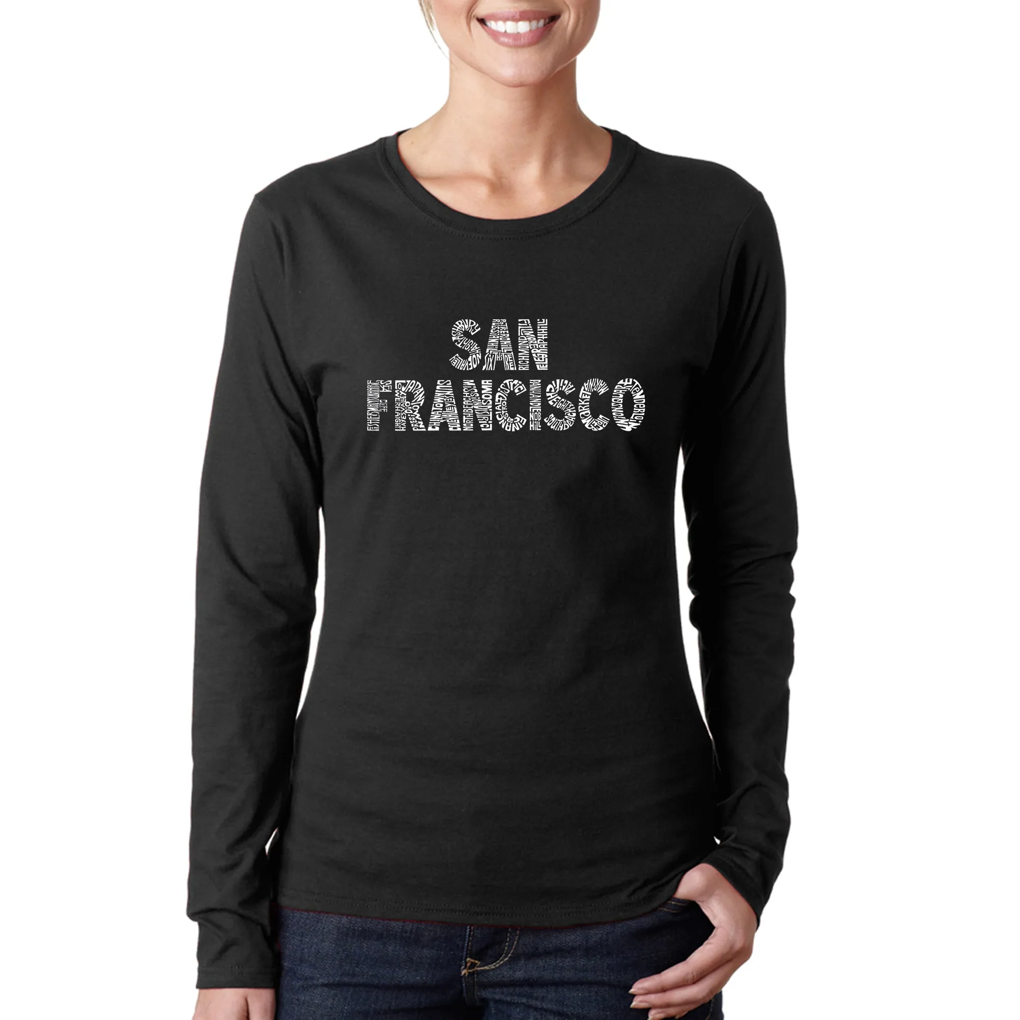SAN FRANCISCO NEIGHBORHOODS - Women's Word Art Long Sleeve T-Shirt sold by LA Pop Art