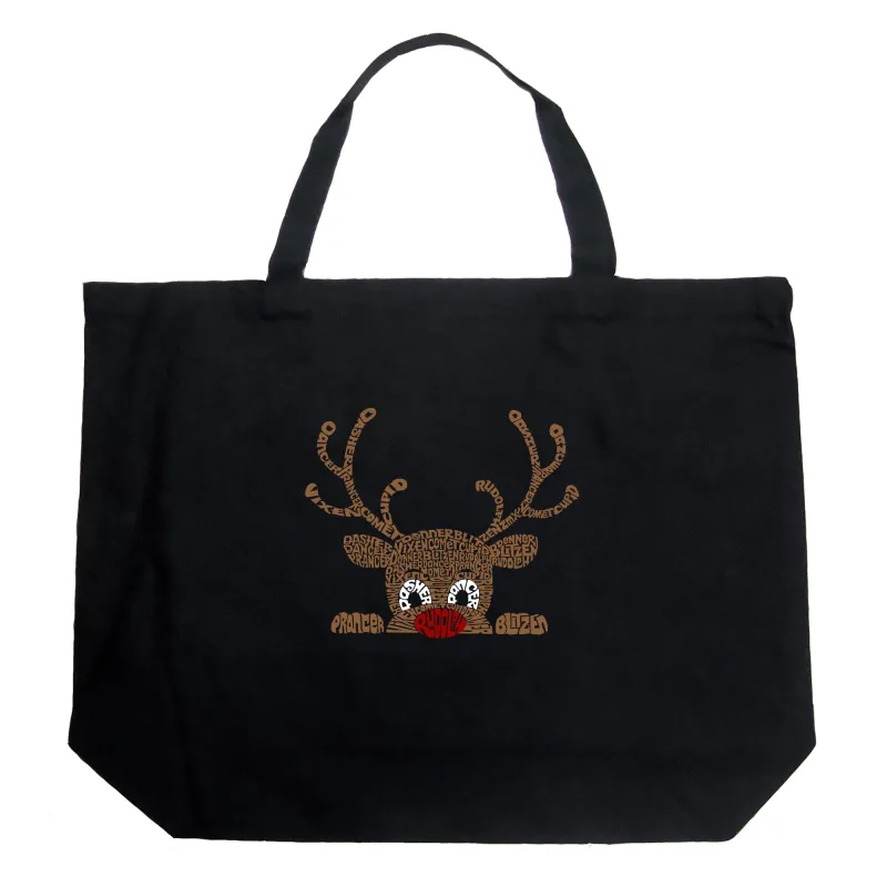 Peeking Reindeer - Large Word Art Tote Bag sold by LA Pop Art