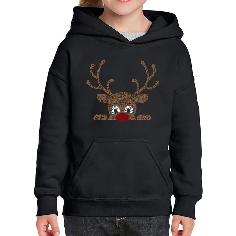 Peeking Reindeer - Girl's Word Art Hooded Sweatshirt sold by LA Pop Art