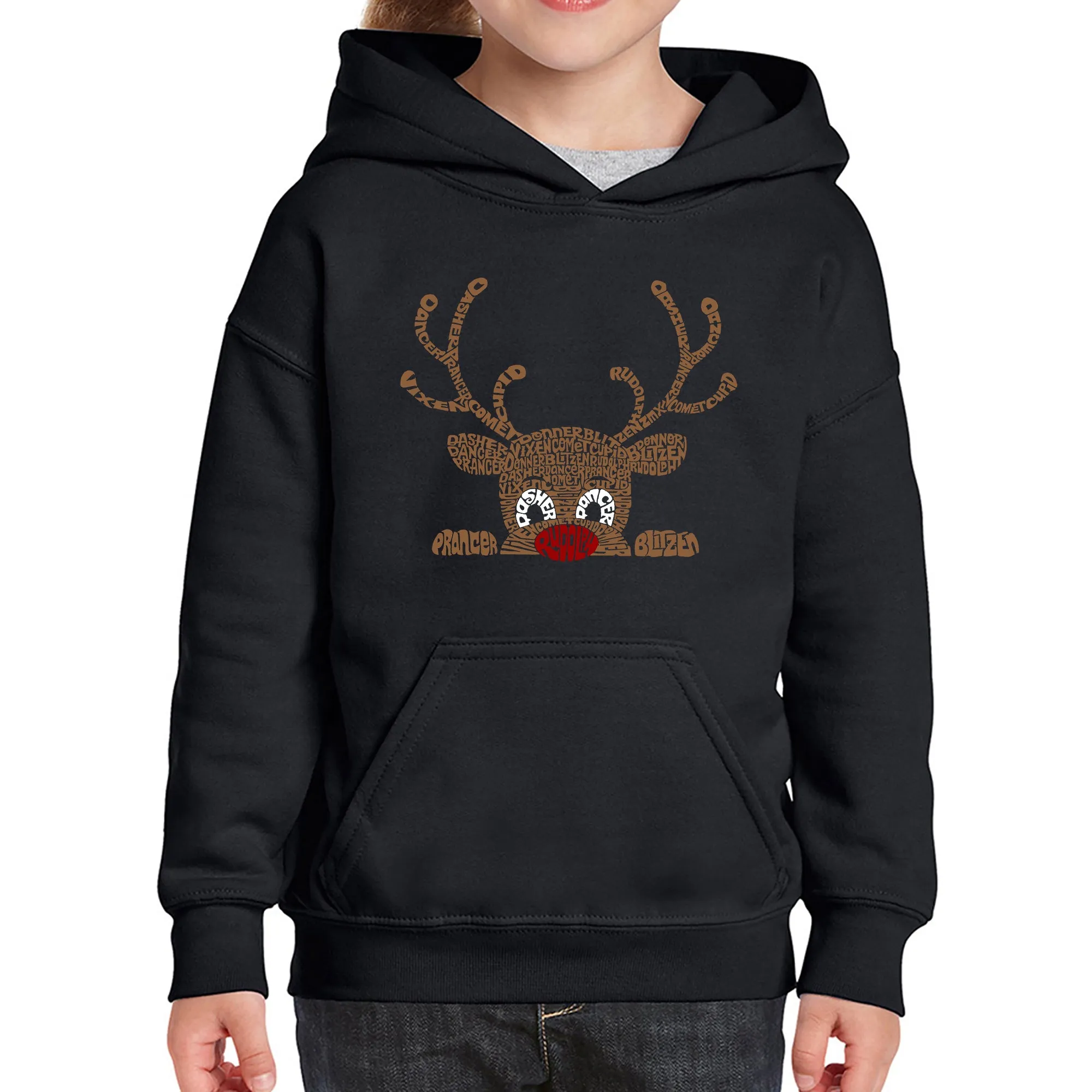 Peeking Reindeer - Girl's Word Art Hooded Sweatshirt sold by LA Pop Art