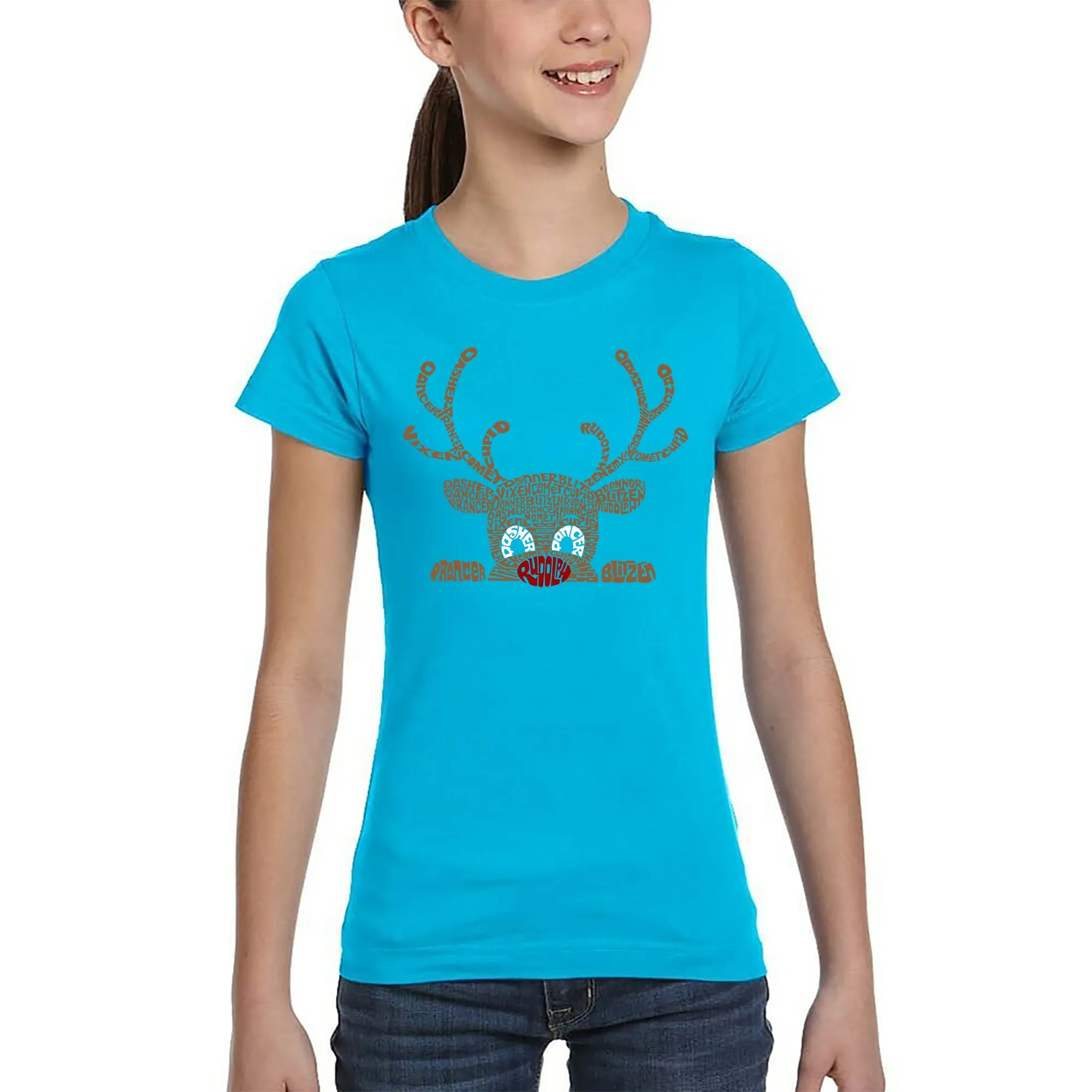 Peeking Reindeer - Girl's Word Art T-Shirt sold by LA Pop Art product image thumbnail 5