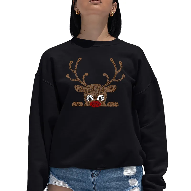 Peeking Reindeer - Women's Word Art Crewneck Sweatshirt sold by LA Pop Art