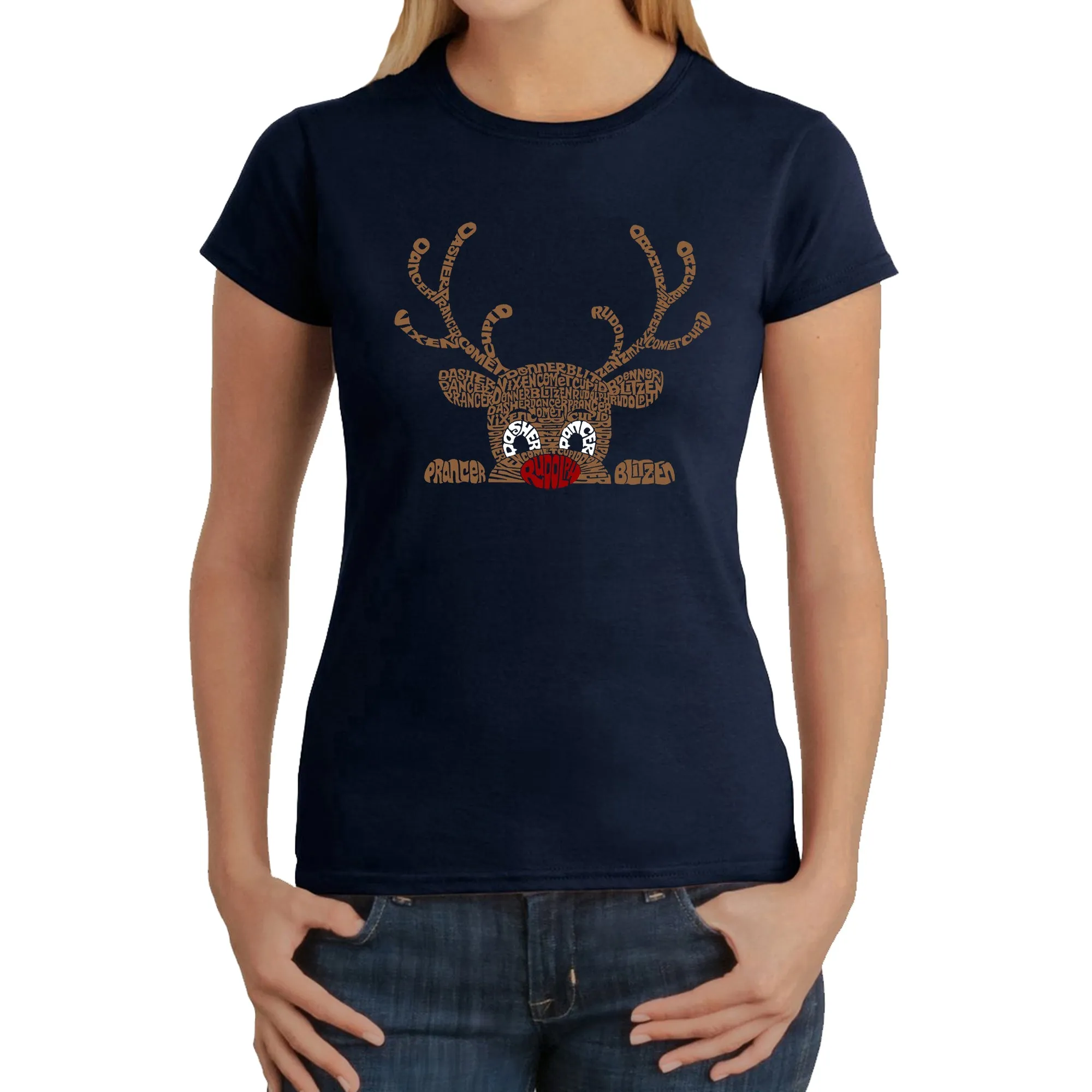 Peeking Reindeer - Women's Word Art T-Shirt sold by LA Pop Art product image thumbnail 5
