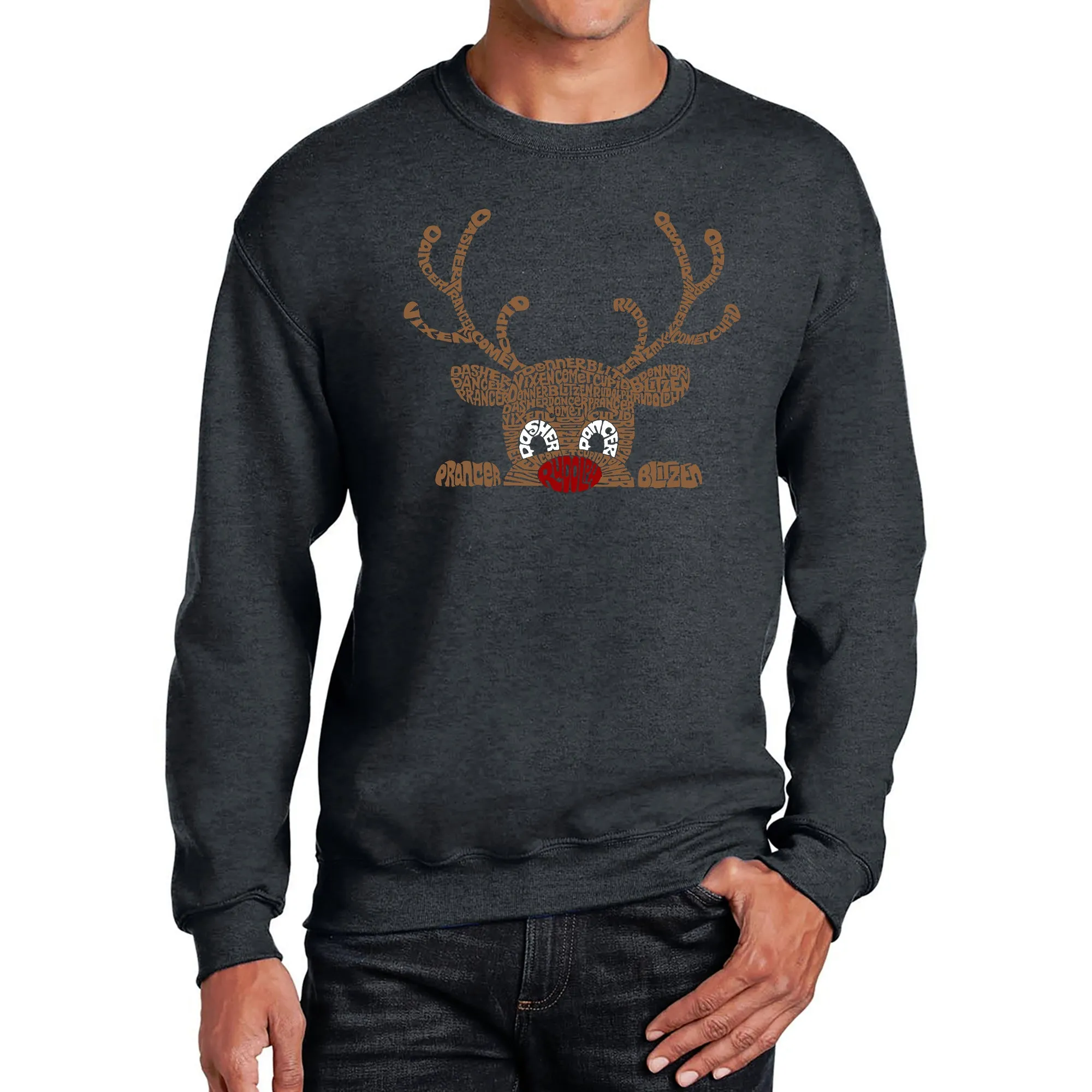 Peeking Reindeer - Men's Word Art Crewneck Sweatshirt sold by LA Pop Art product image thumbnail 5