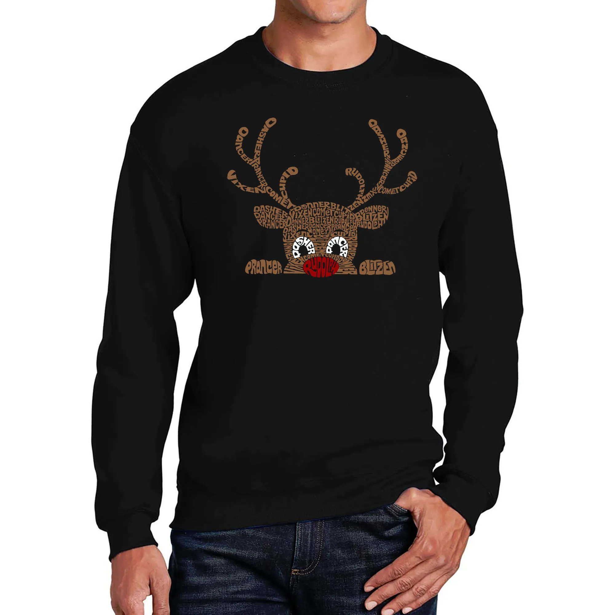 Peeking Reindeer - Men's Word Art Crewneck Sweatshirt sold by LA Pop Art