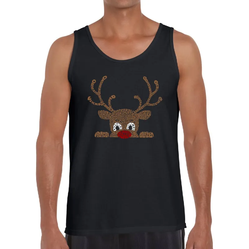 Peeking Reindeer - Men's Word Art Tank Top sold by LA Pop Art