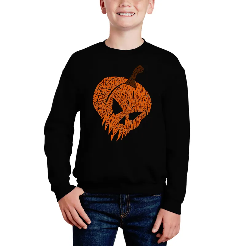 Evil Pumpkin - Boy's Word Art Crewneck Sweatshirt sold by LA Pop Art