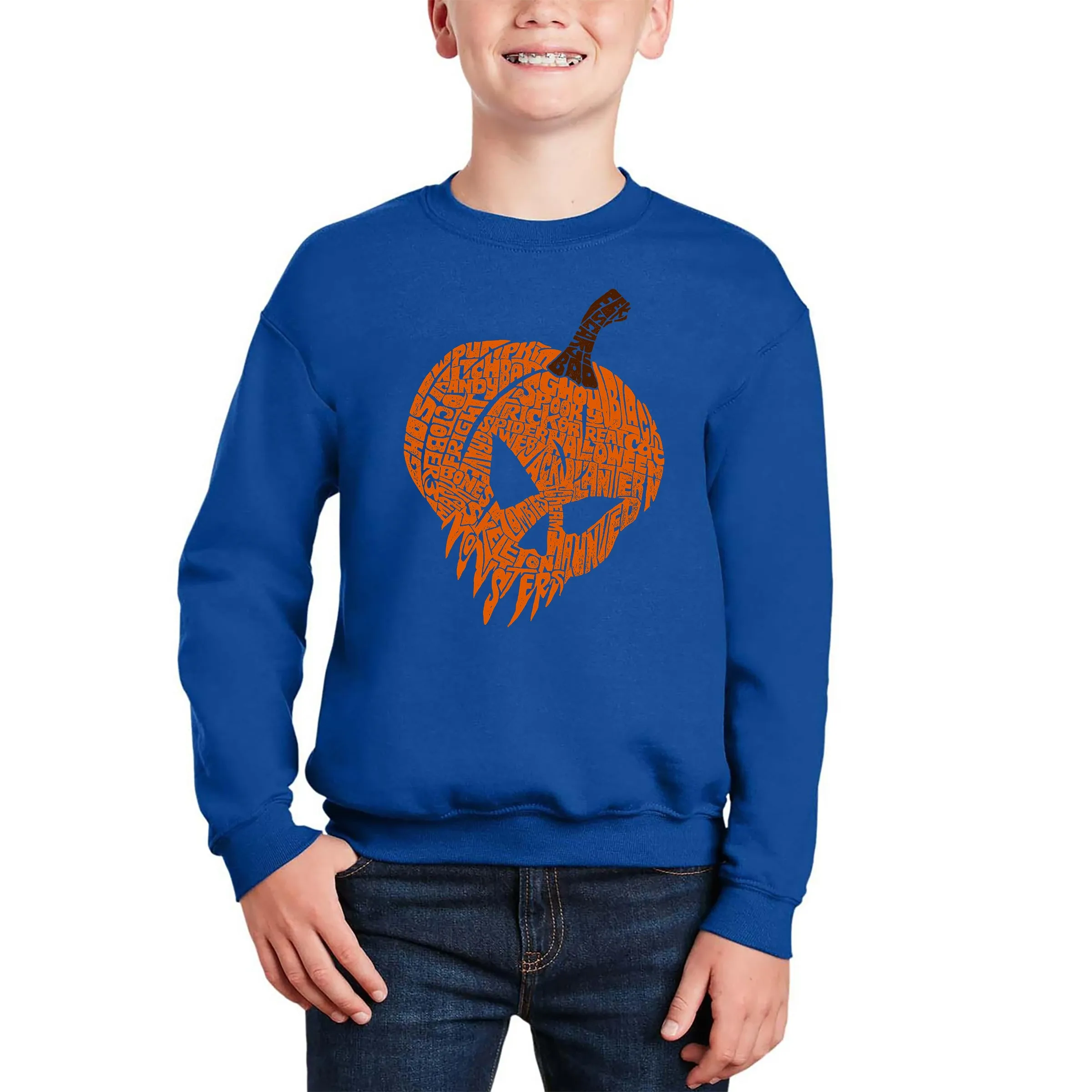Evil Pumpkin - Boy's Word Art Crewneck Sweatshirt sold by LA Pop Art product image thumbnail 5