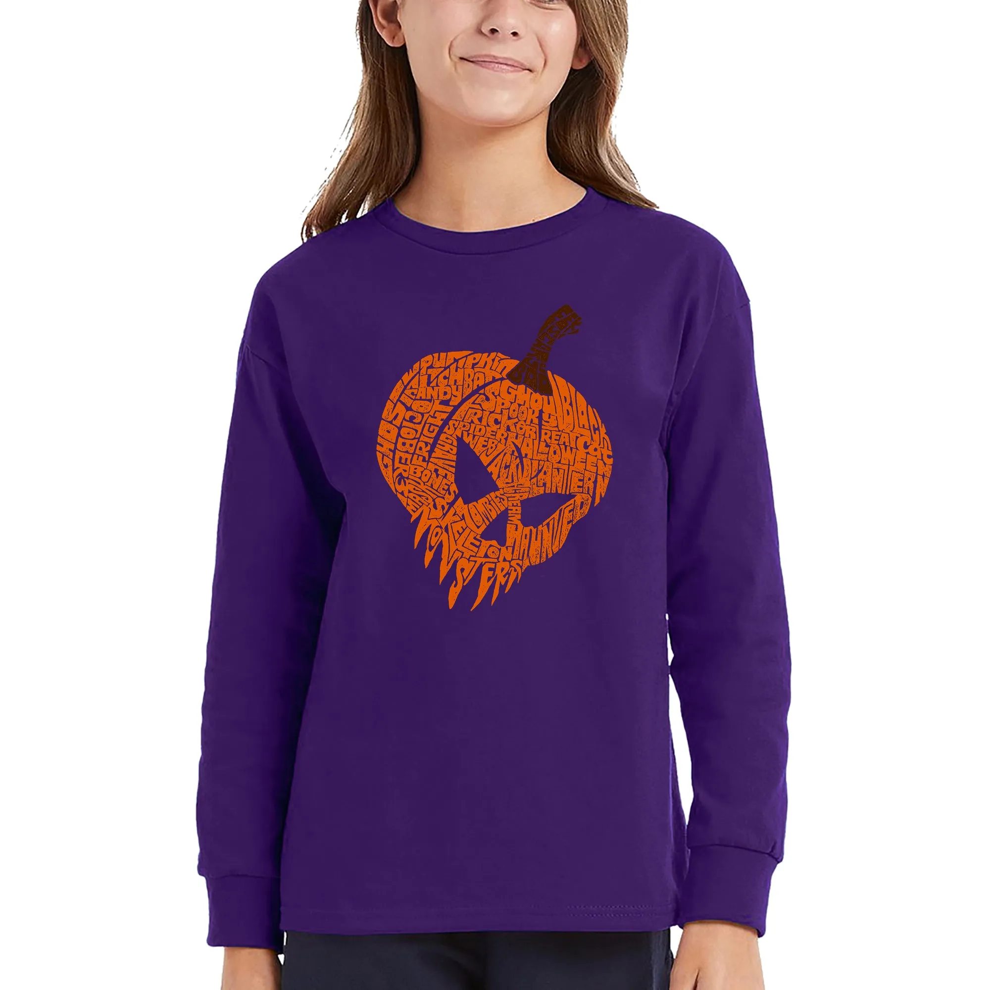 Evil Pumpkin - Girl's Word Art Long Sleeve T-Shirt sold by LA Pop Art product image thumbnail 5