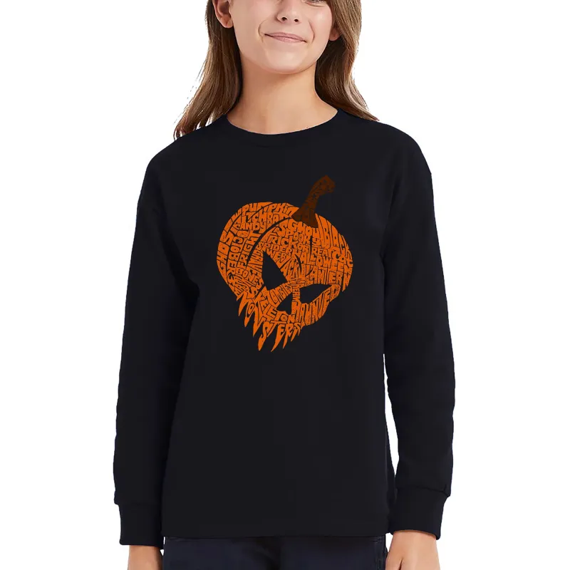 Evil Pumpkin - Girl's Word Art Long Sleeve T-Shirt sold by LA Pop Art