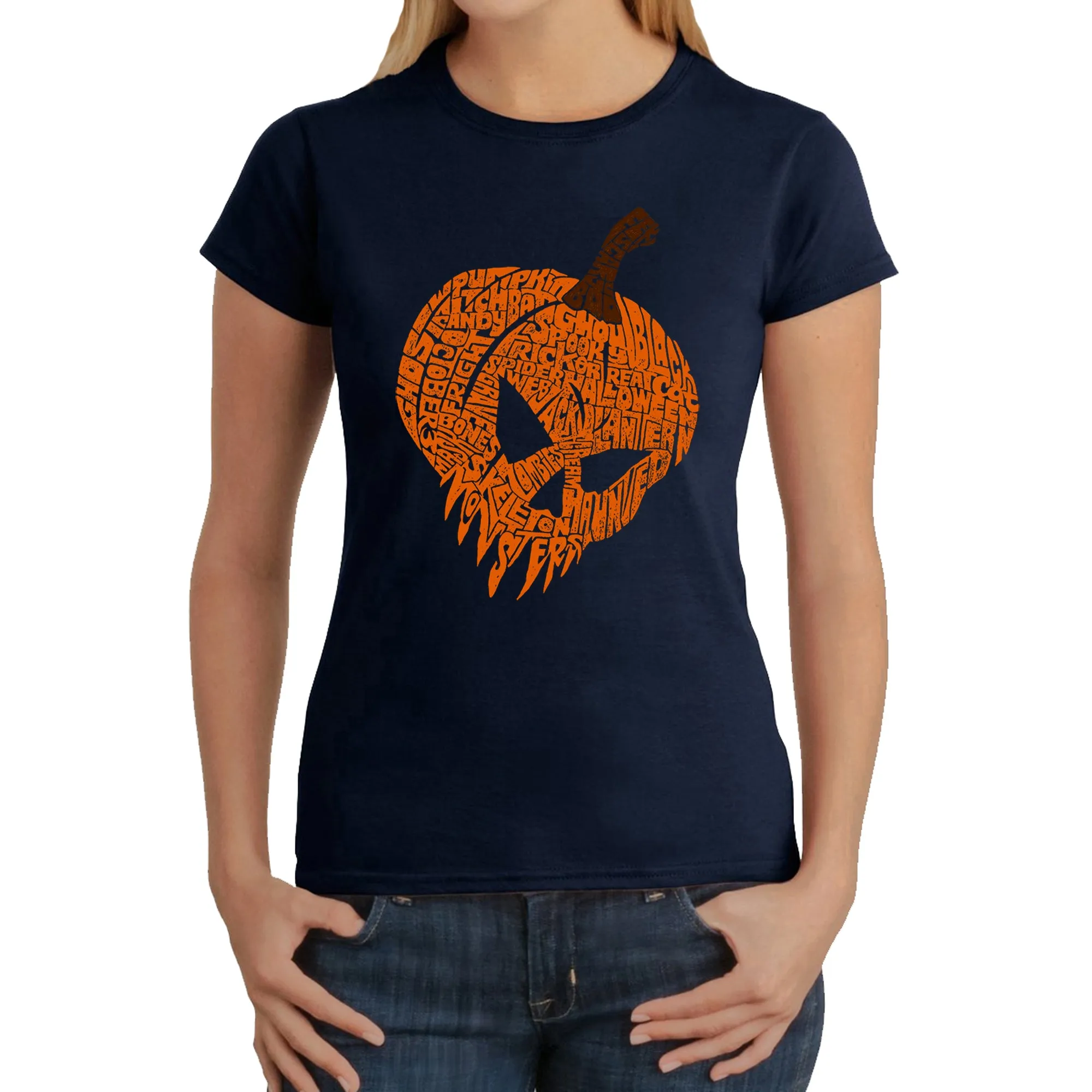 Evil Pumpkin - Women's Word Art T-Shirt sold by LA Pop Art product image thumbnail 5