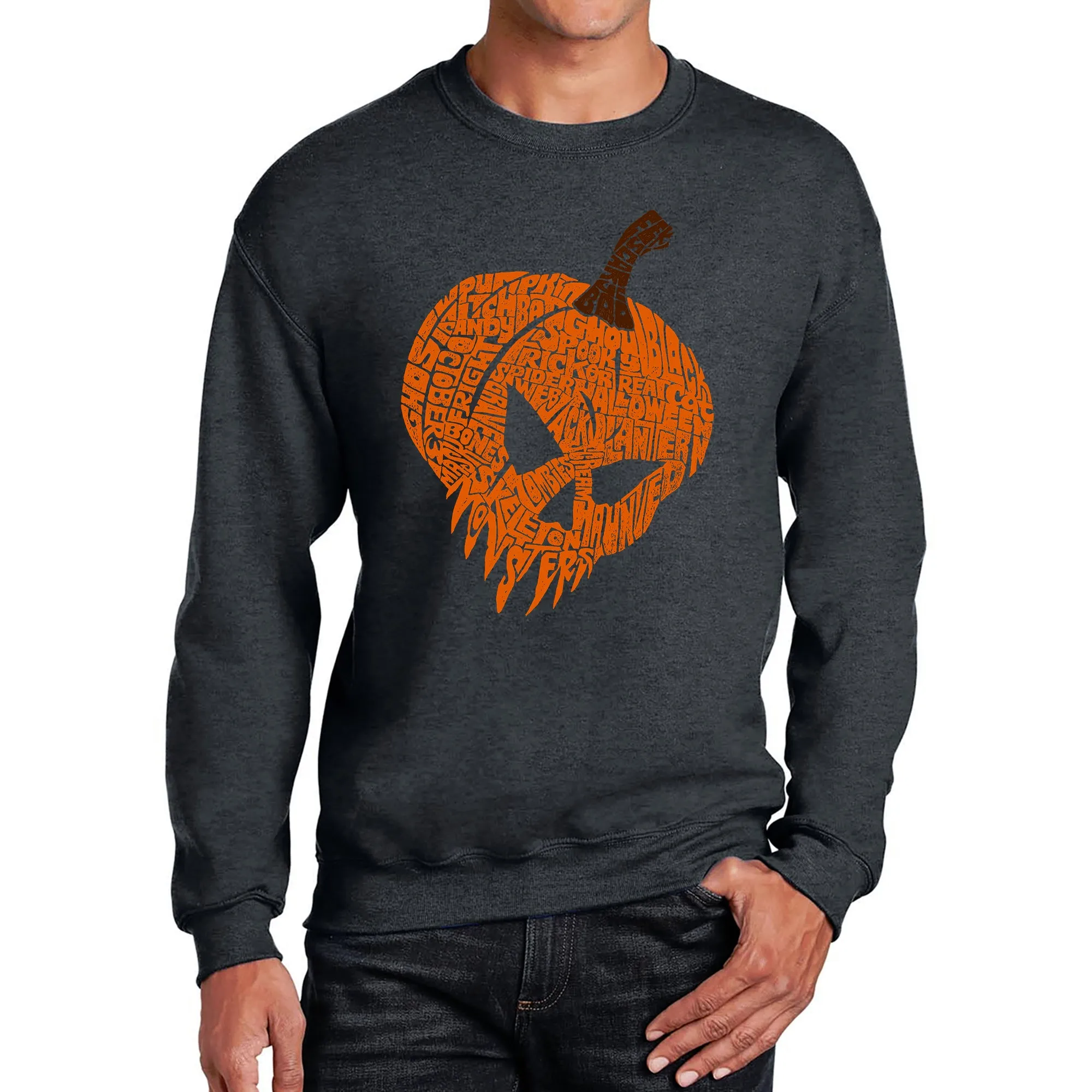 Evil Pumpkin - Men's Word Art Crewneck Sweatshirt sold by LA Pop Art product image thumbnail 5