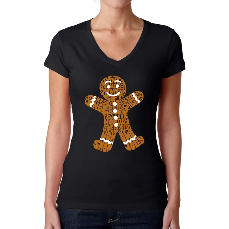 Gingerbread - Women's Word Art V-Neck T-Shirt sold by LA Pop Art